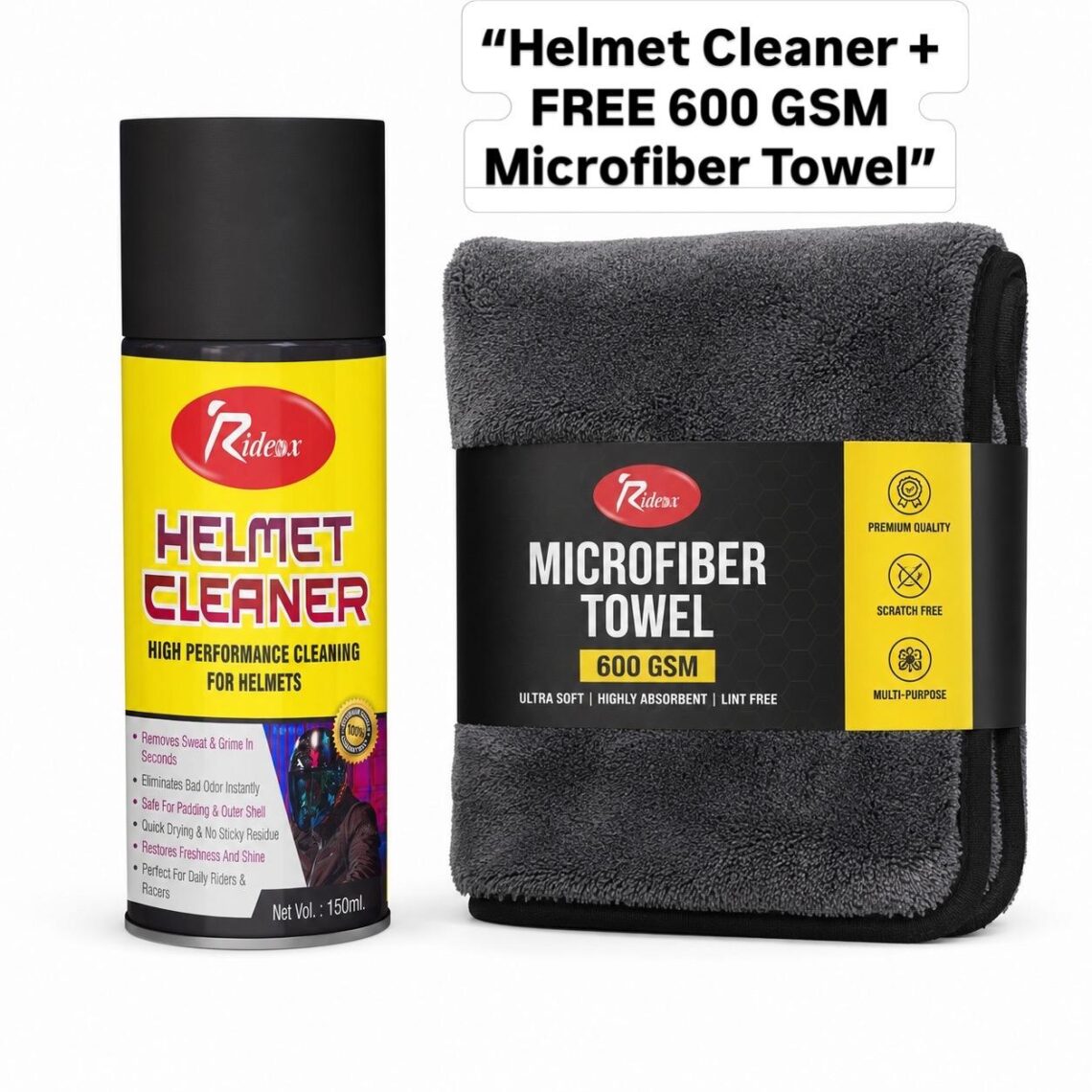 Rideox Helmet Cleaner Foam 150ml + FREE 600 GSM Premium Microfiber Towel Combo